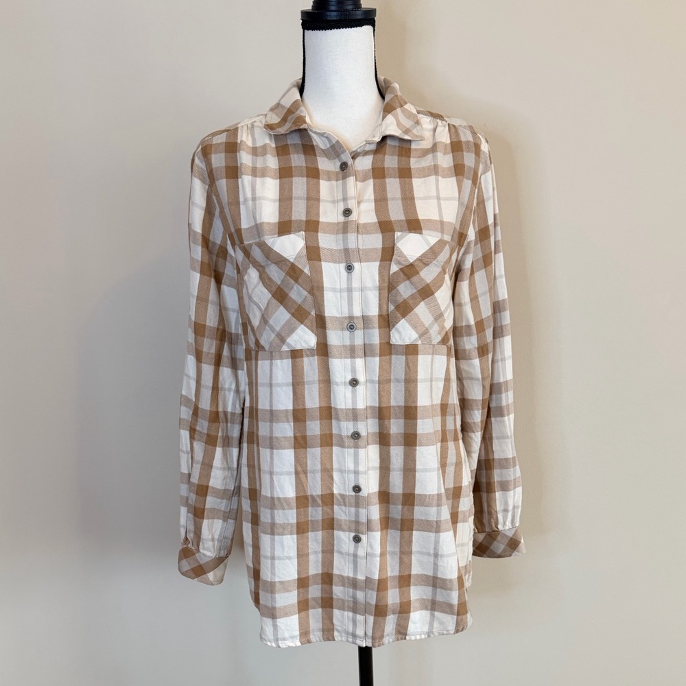 Prana Brown and Cream Checkered Shirt